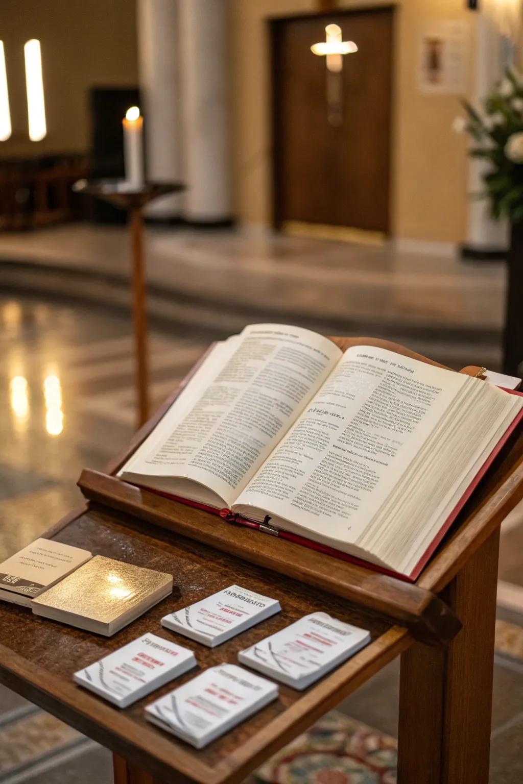 A thoughtfully positioned Sacred Text encourages regular interaction with scripture.