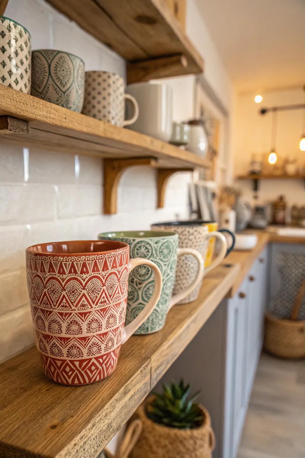 Kick-start your day with textured ceramic mugs.