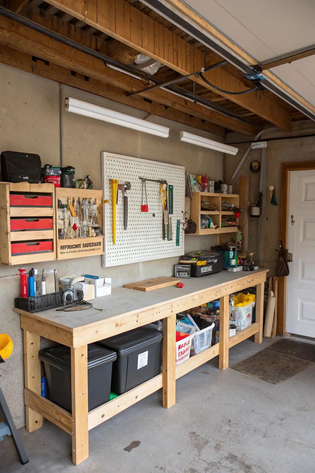 A multi-functional workbench provides great space and utility.