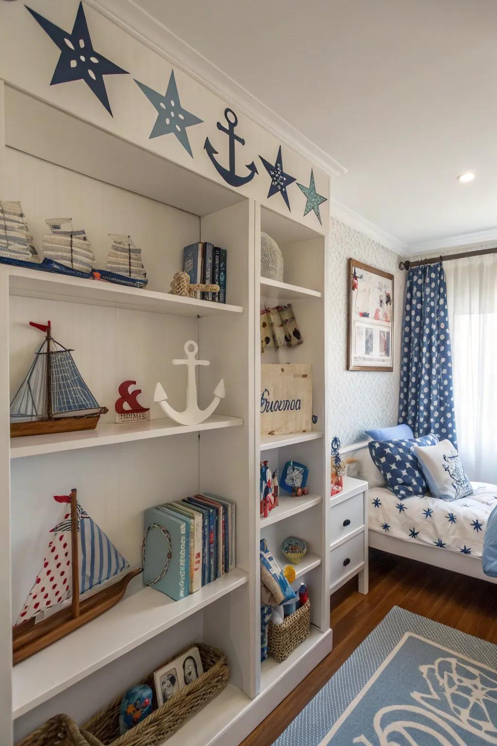 Styled shelves provide a hint of customization and fun.