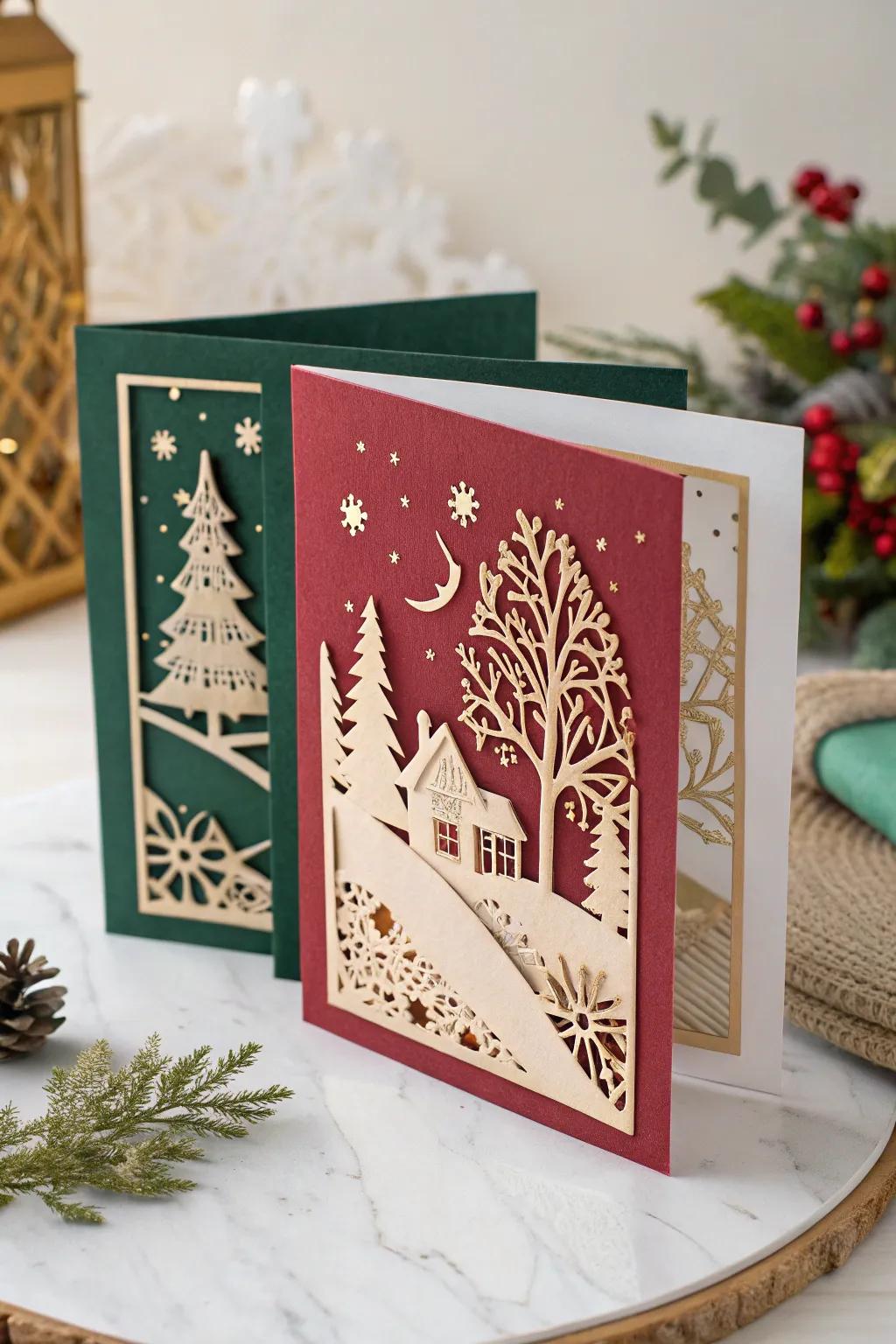 Infuse sophistication into your holiday greetings by using inventive cut-out designs. 🎄✨ #CraftedWithLove #MinimalistHoliday