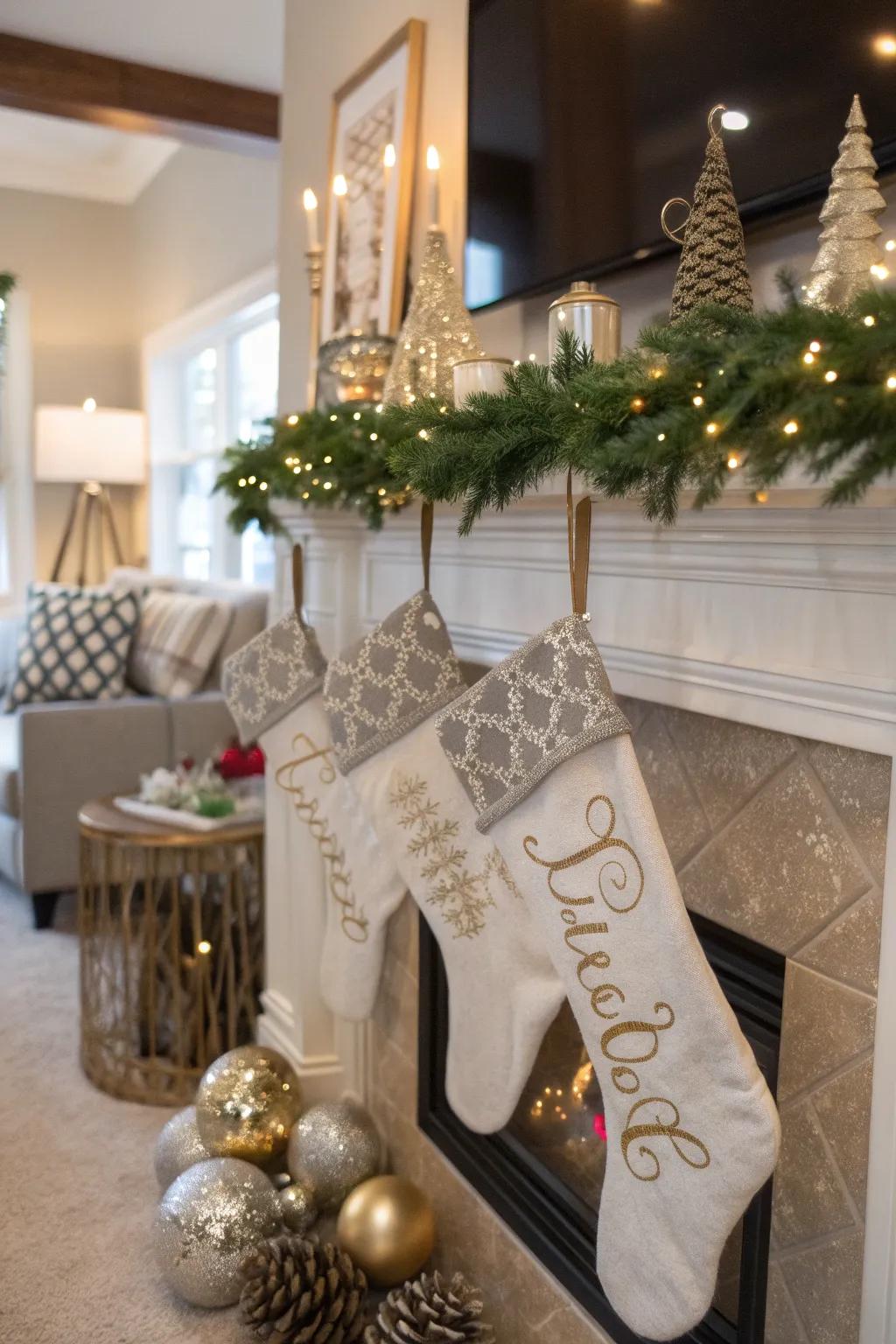 Personalized stockings bring charm and a hint of elegance to your hearth.