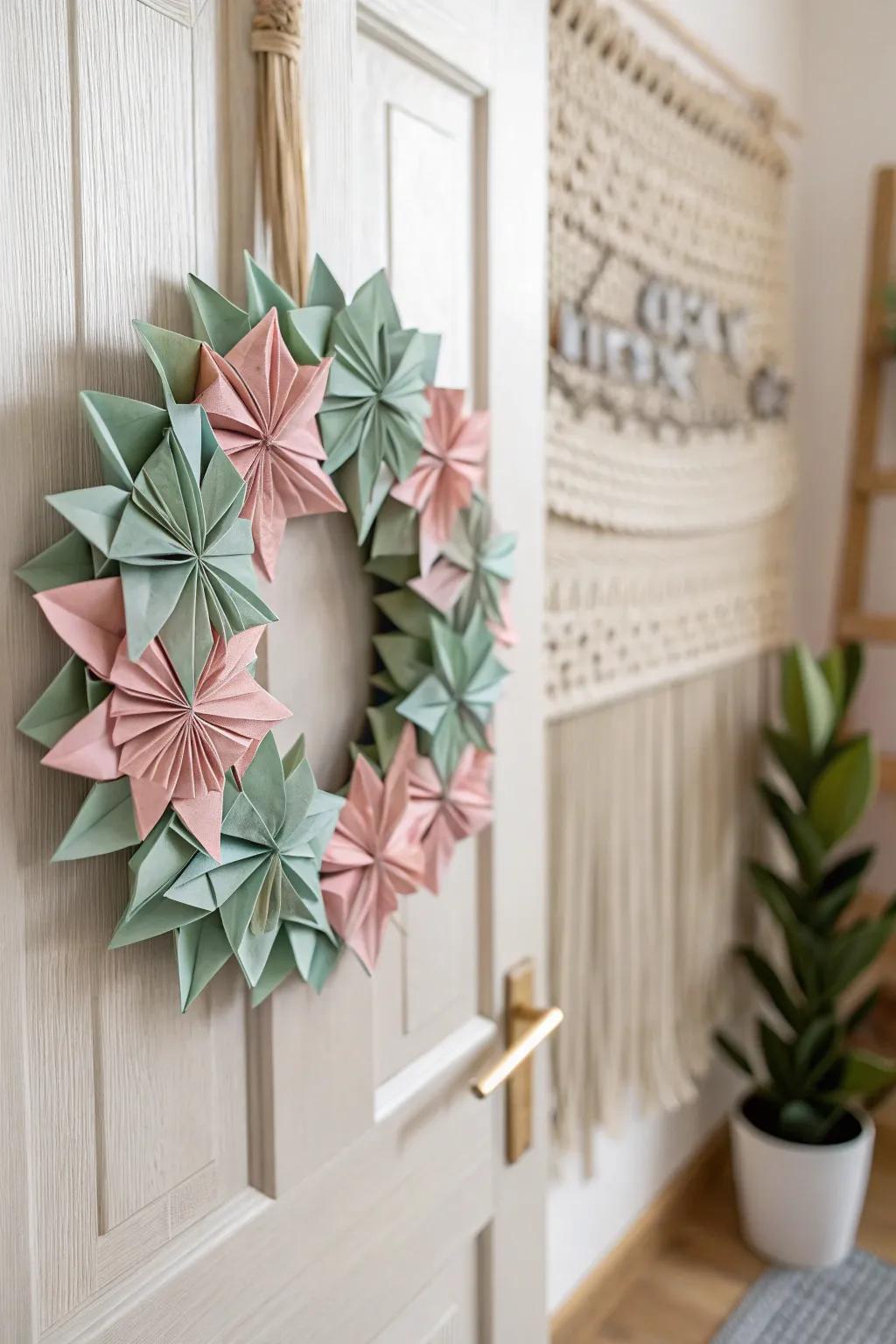 Add a hint of handcrafted grace to your home using this simple origami Christmas wreath.