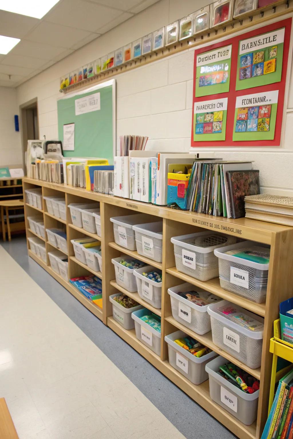 Orderly storage minimizes clutter and maximizes accessibility.