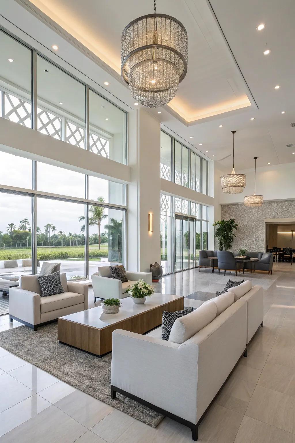 Advanced minimalism exhibiting streamlined furnishings inside a clubhouse.