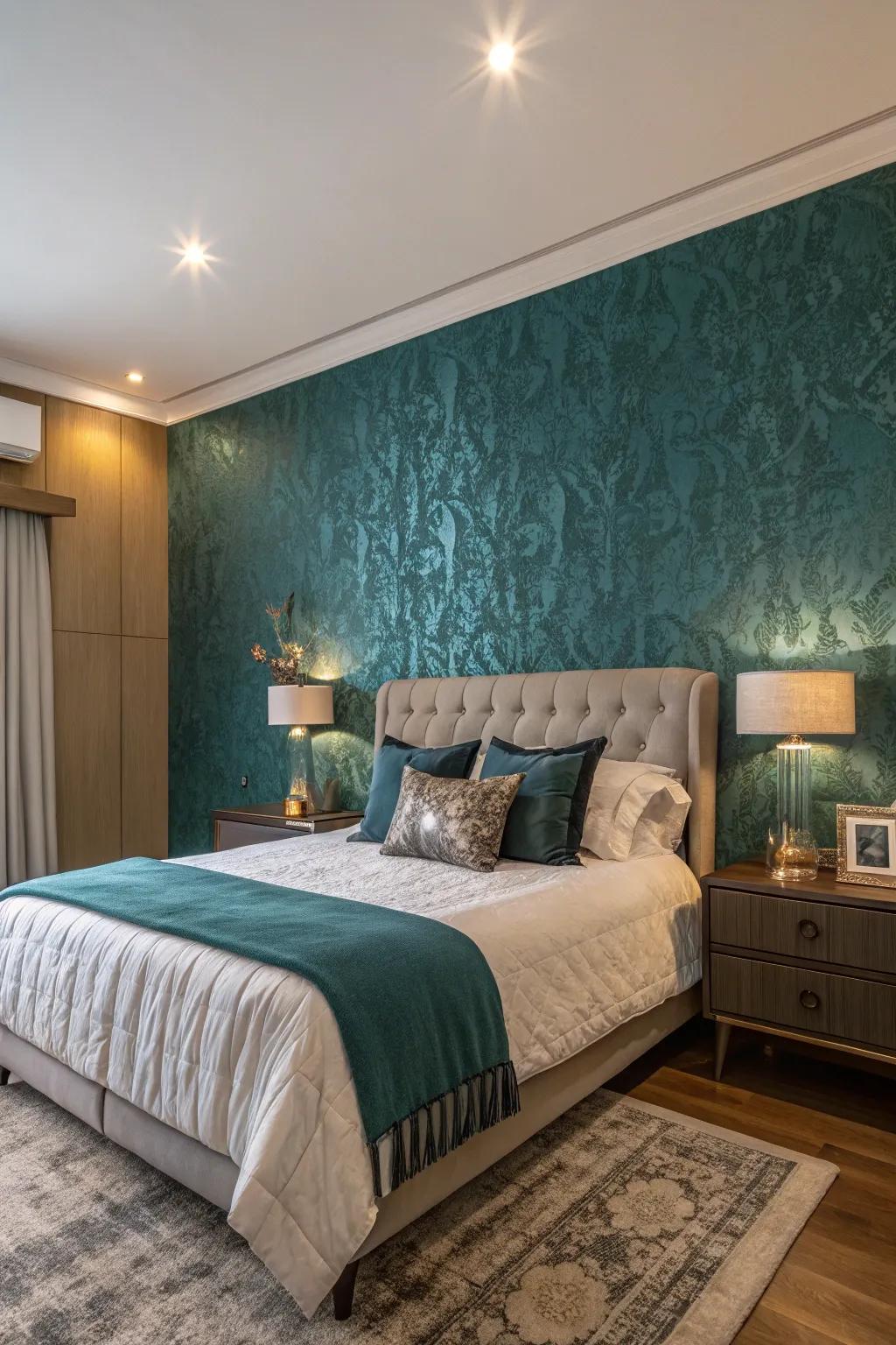 A feature wall gives this bedroom depth and intrigue.