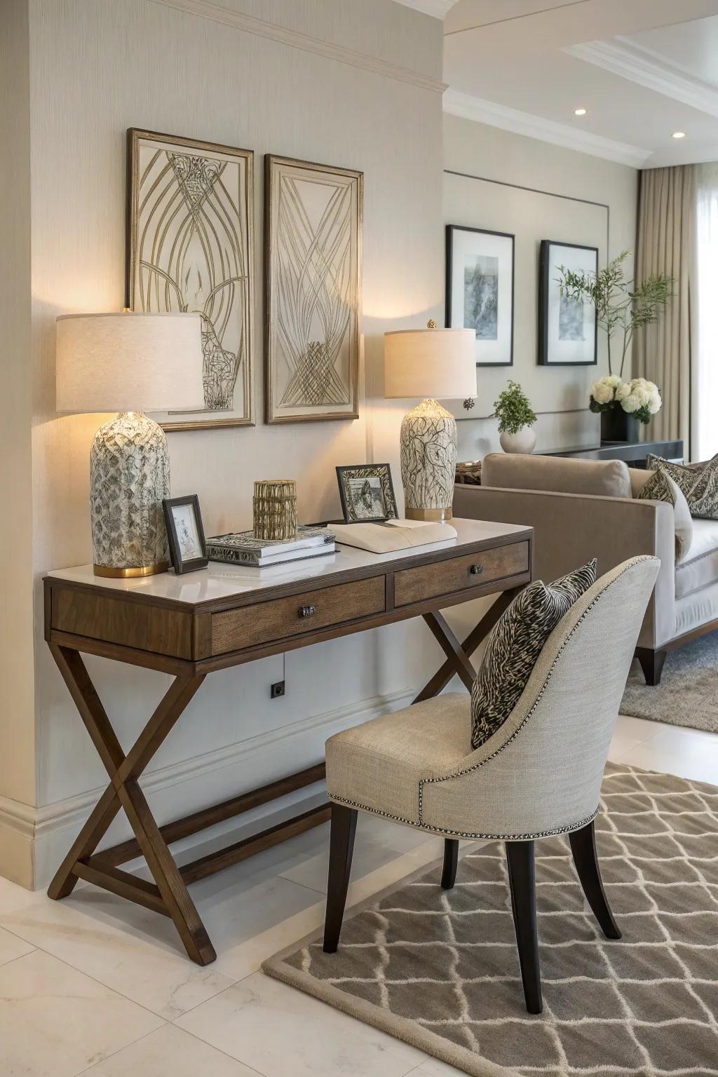 A console table that effortlessly becomes a workspace.