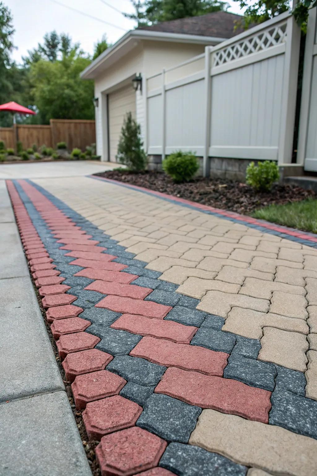 Paver stones add a touch of elegance to this concrete driveway, enhancing the overall aesthetic appeal.