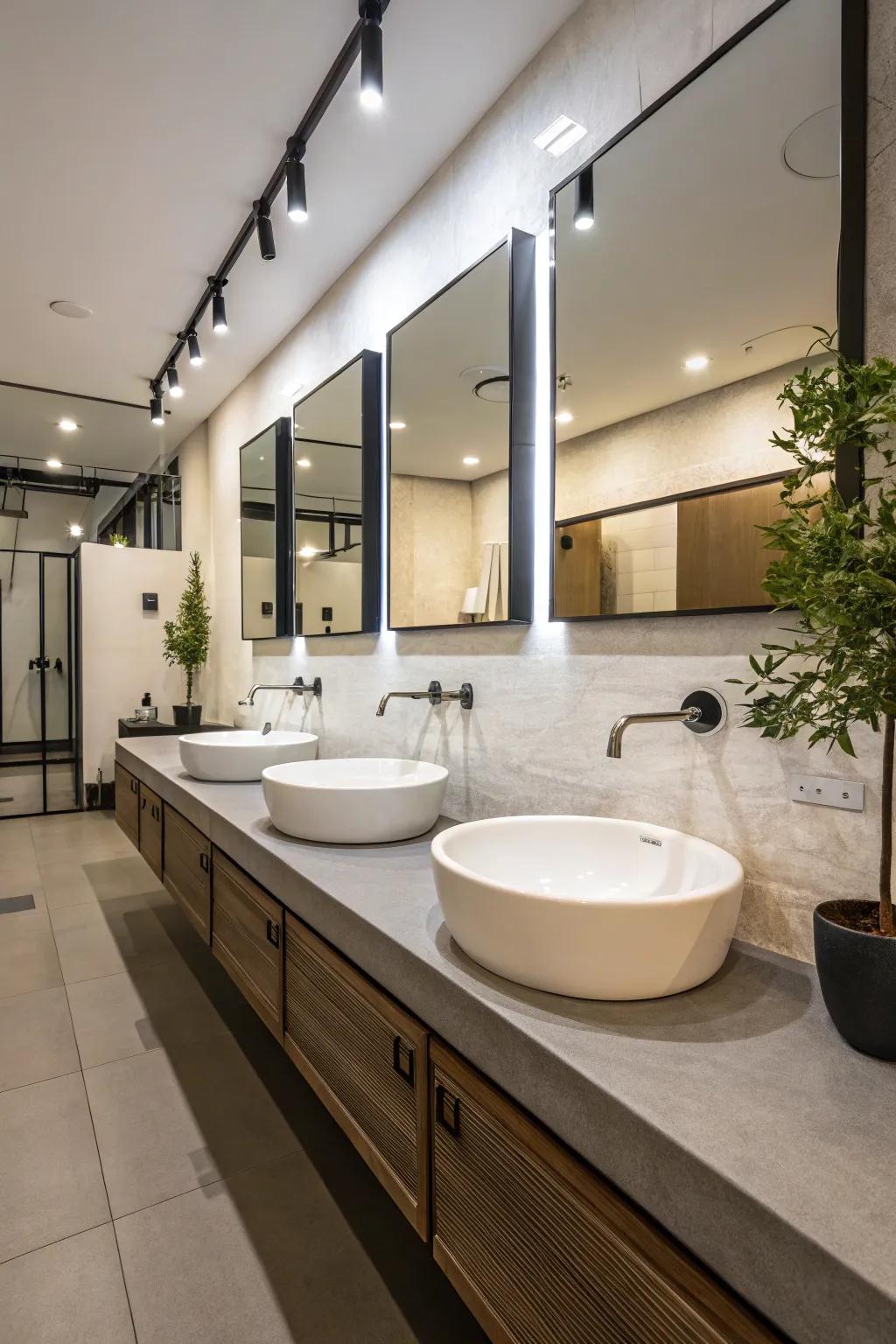 Bathroom featuring refined, wall-affixed designs.