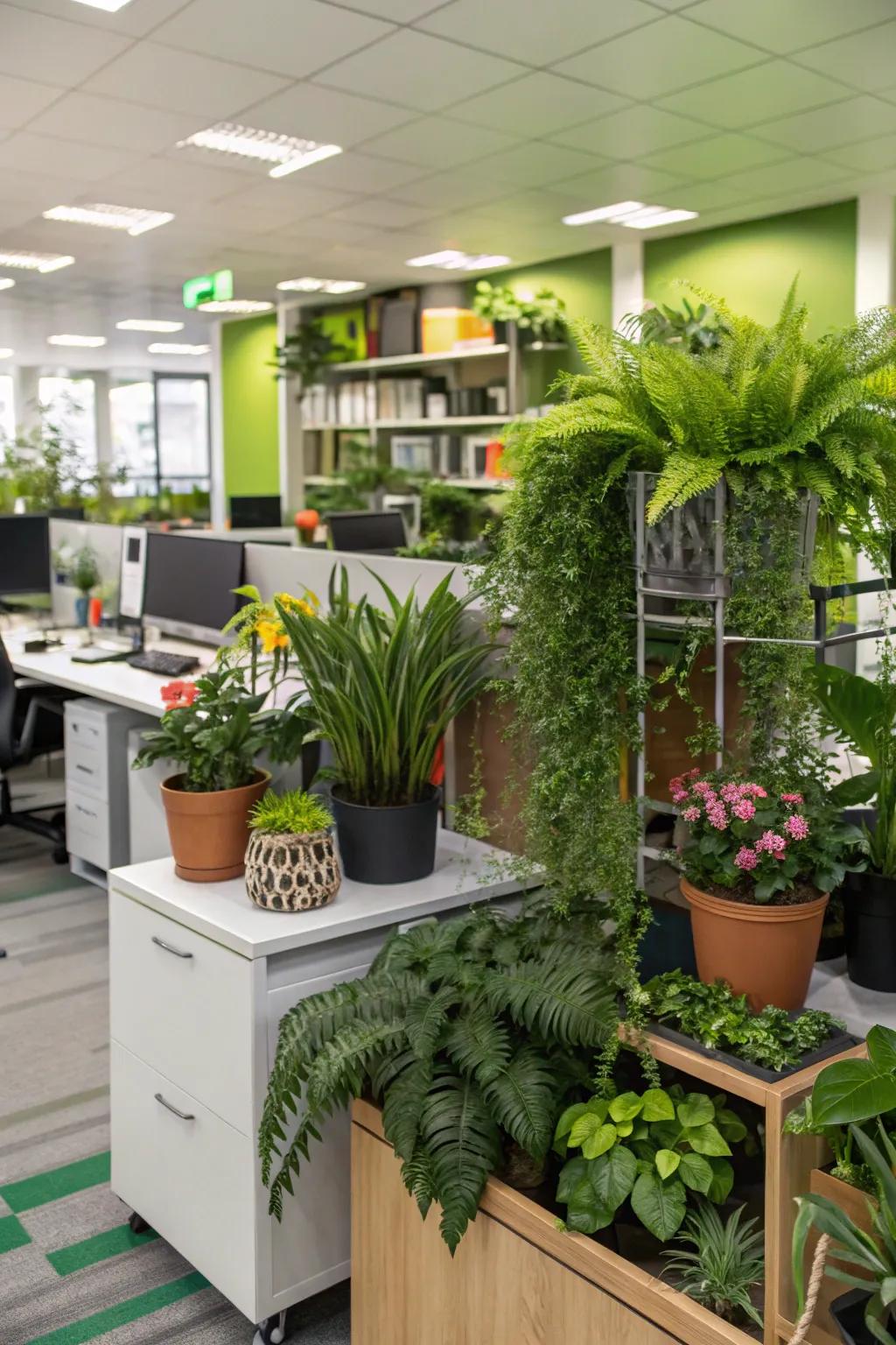 Office space enhanced with vibrant greenery.