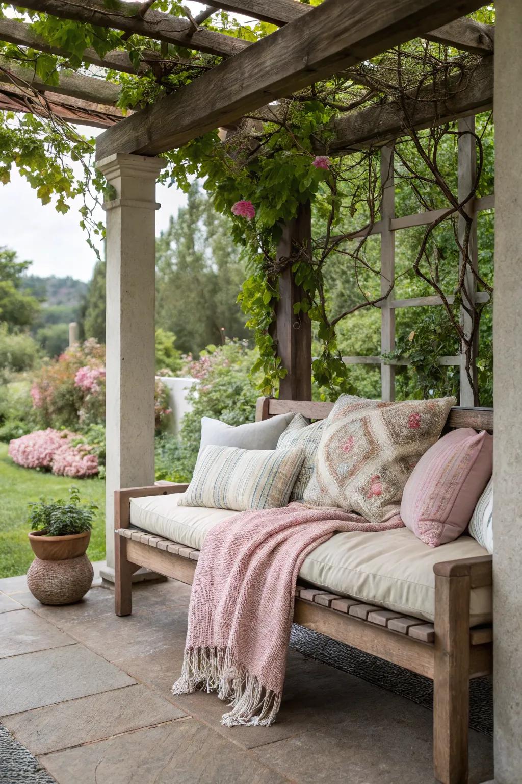 Soft textiles make your porch the ultimate comfort zone.