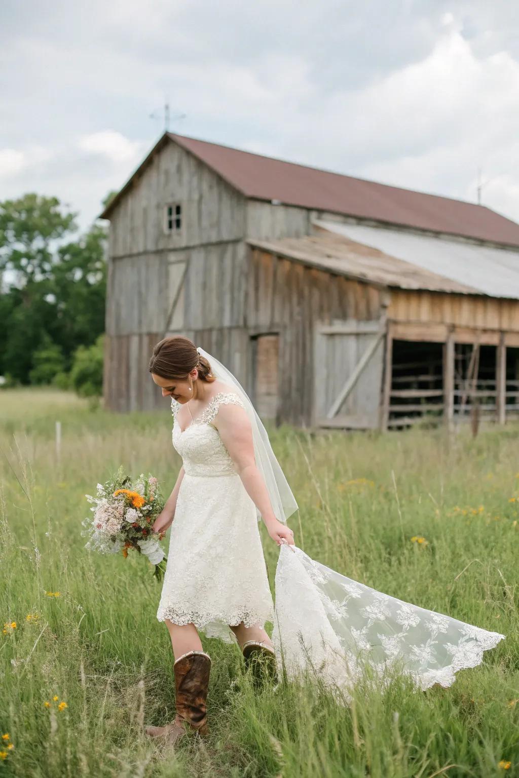 Countryside stylish apparel suited for a down-to-earth nuptial.