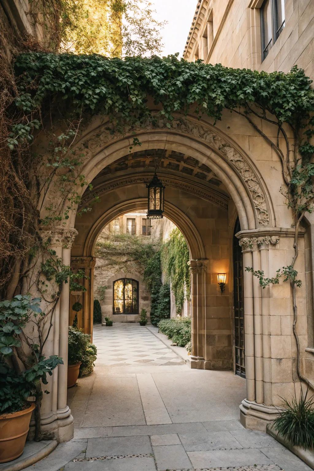 An arched entrance adds a dash of architectural sophistication.