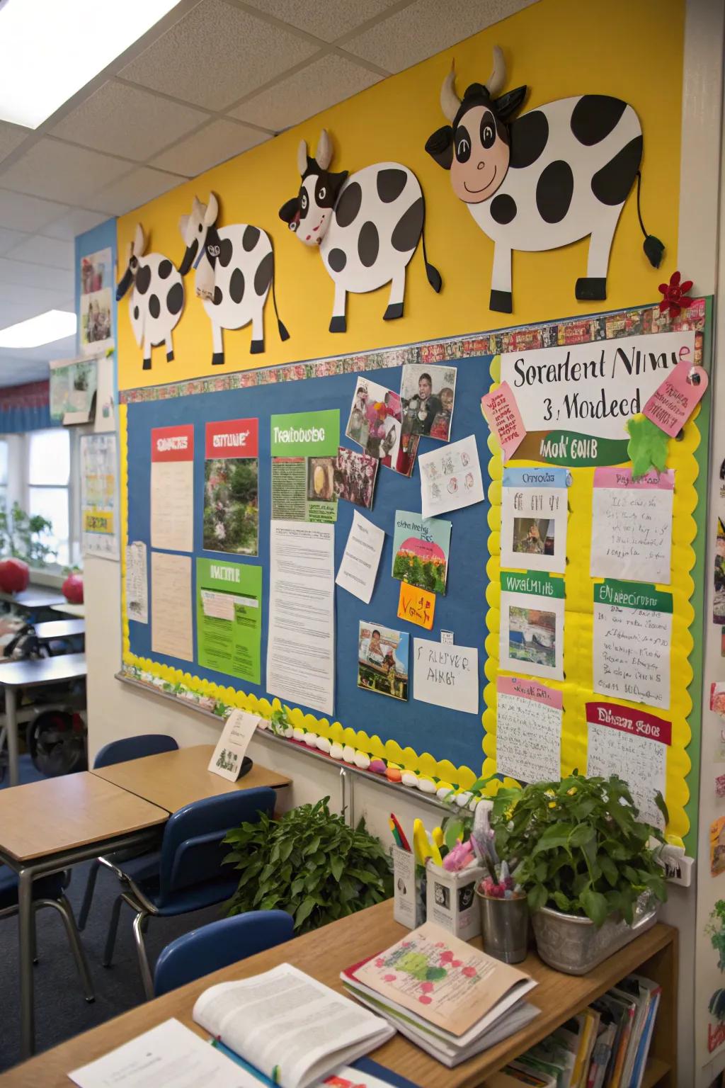 A 'Reported By the Bulls' board for sharing classroom news