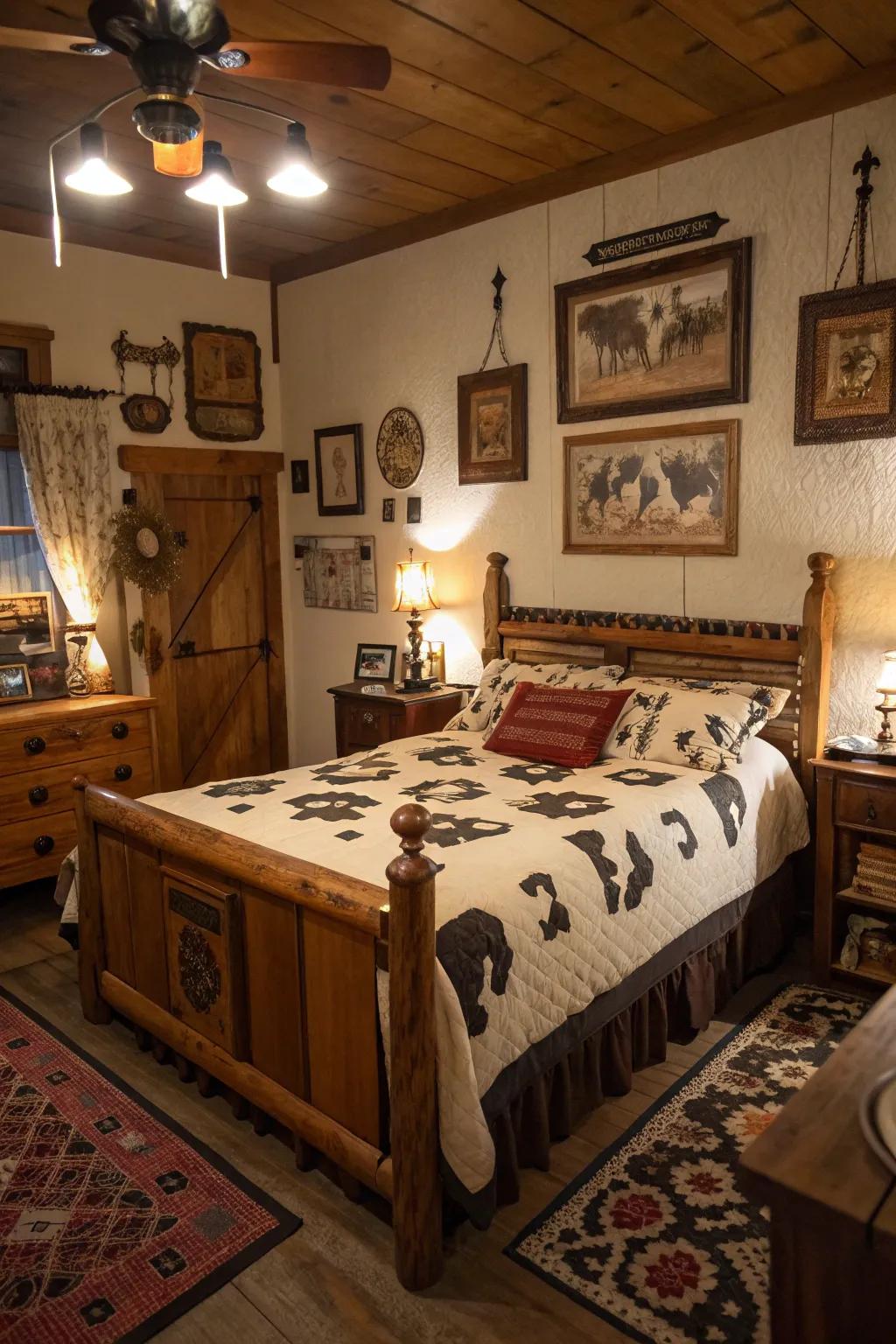 A Western-themed room beautifully complements cow print decor.