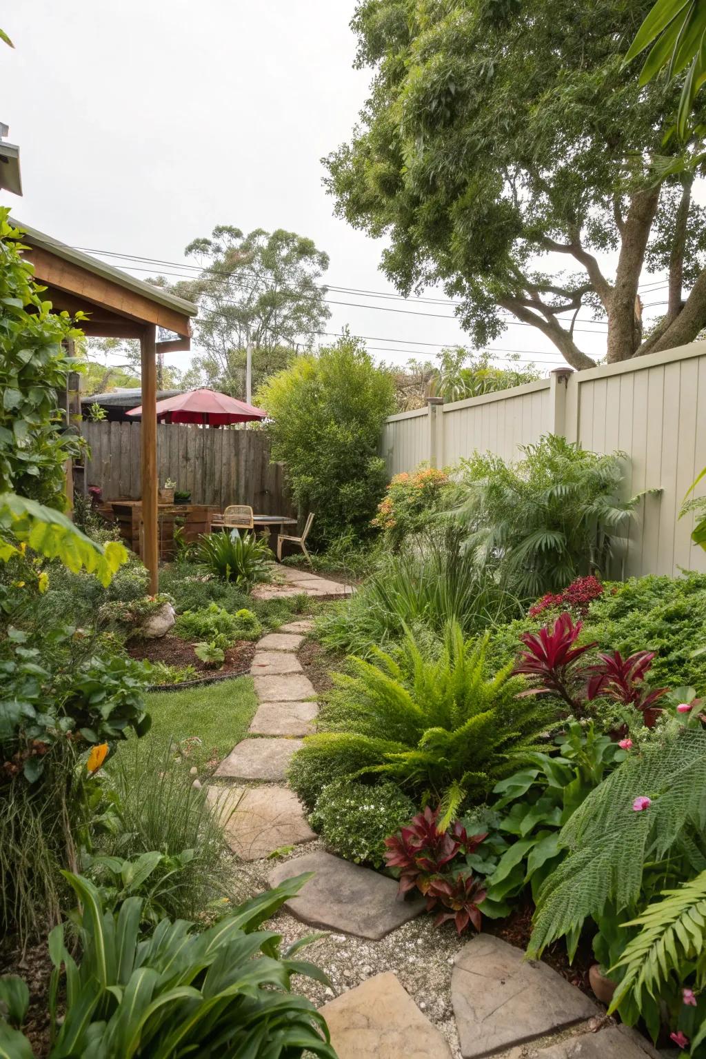 Greenery enriches the inherent beauty of the backyard.