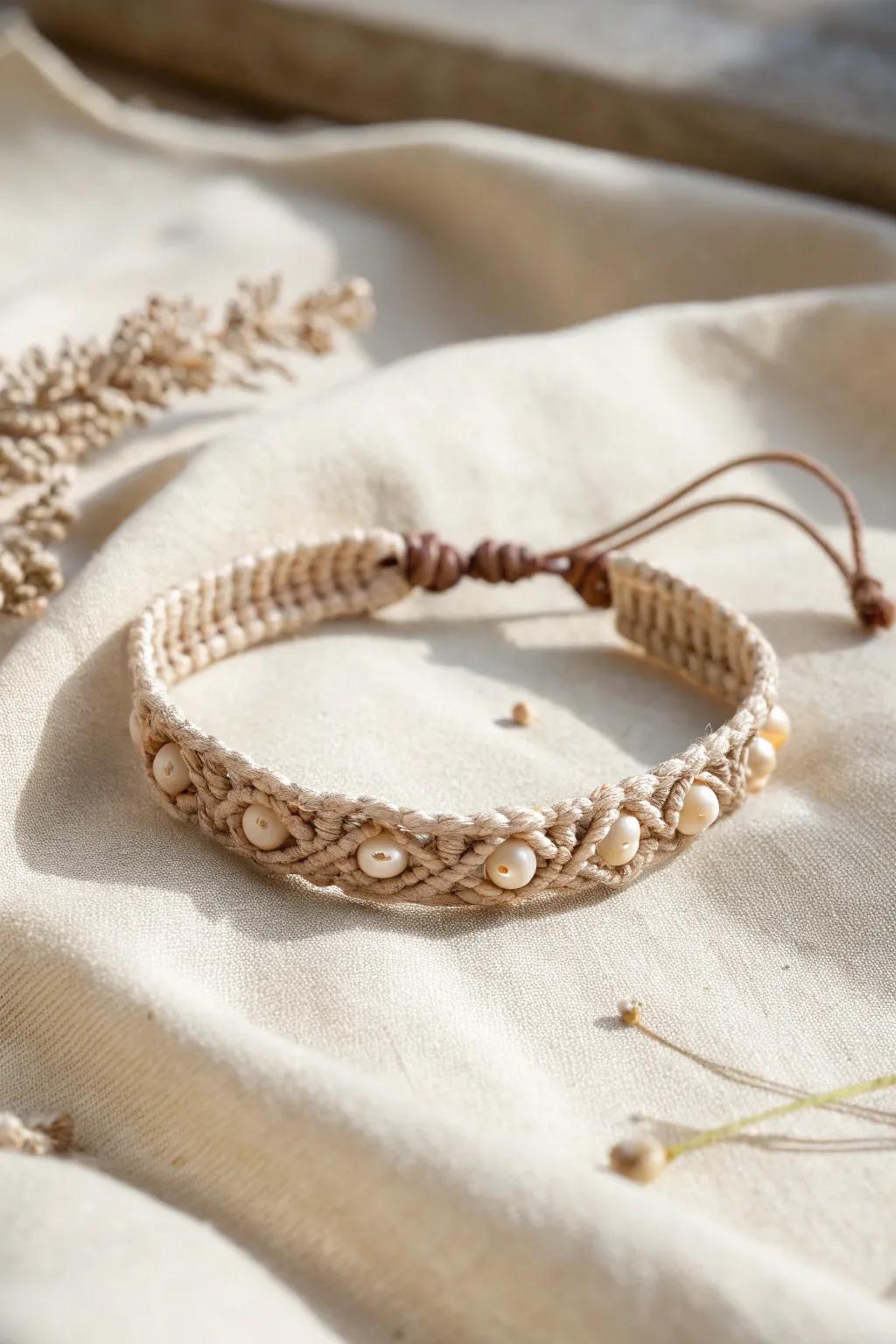 Appreciate the beauty of simplicity with an enchanting macramé bracelet, where craftsmanship meets boho elegance.