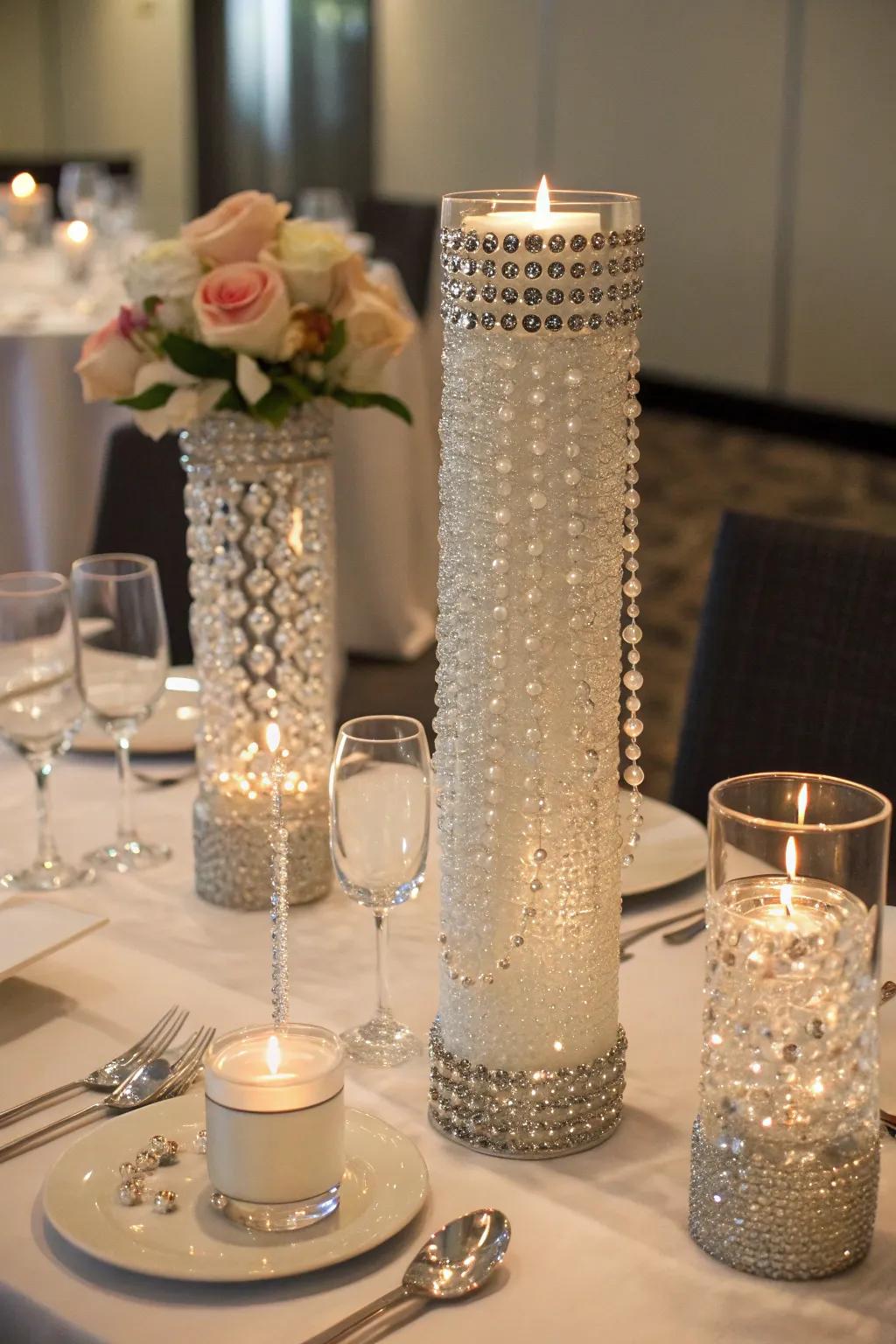 Crystals and beads give your vases a hint of glitz.