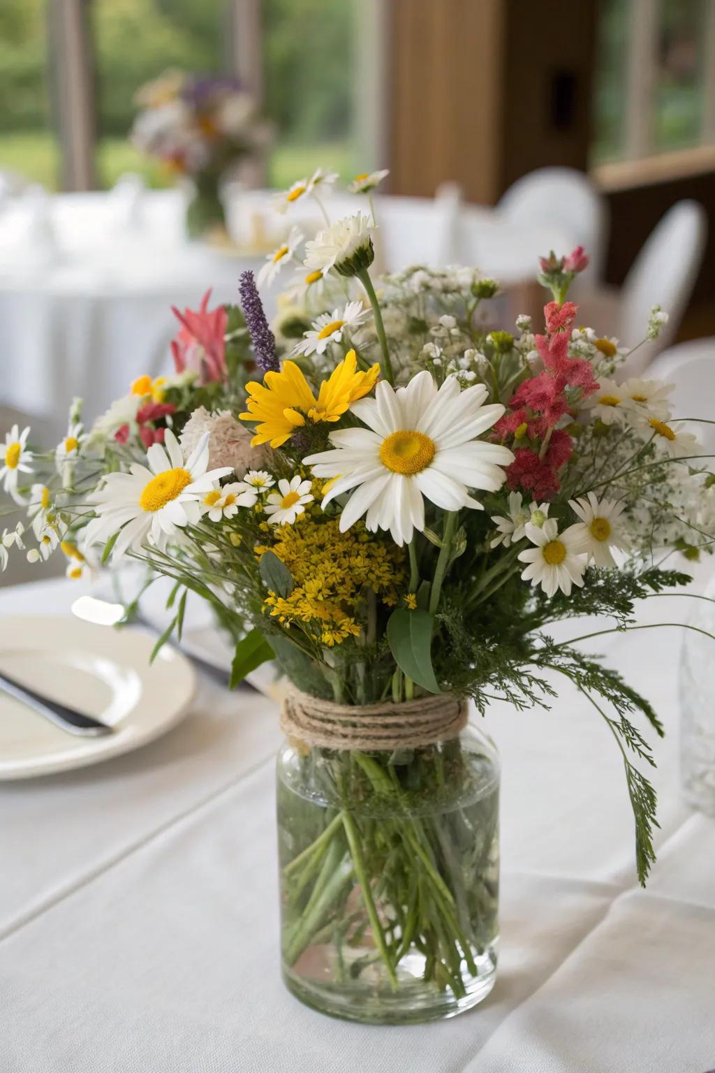 Elevate your tables with daisy table adornments.