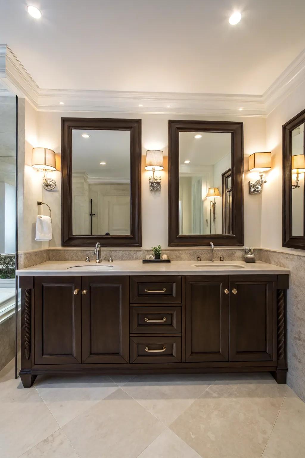Twin vanities for a balanced and luxurious bathroom experience.