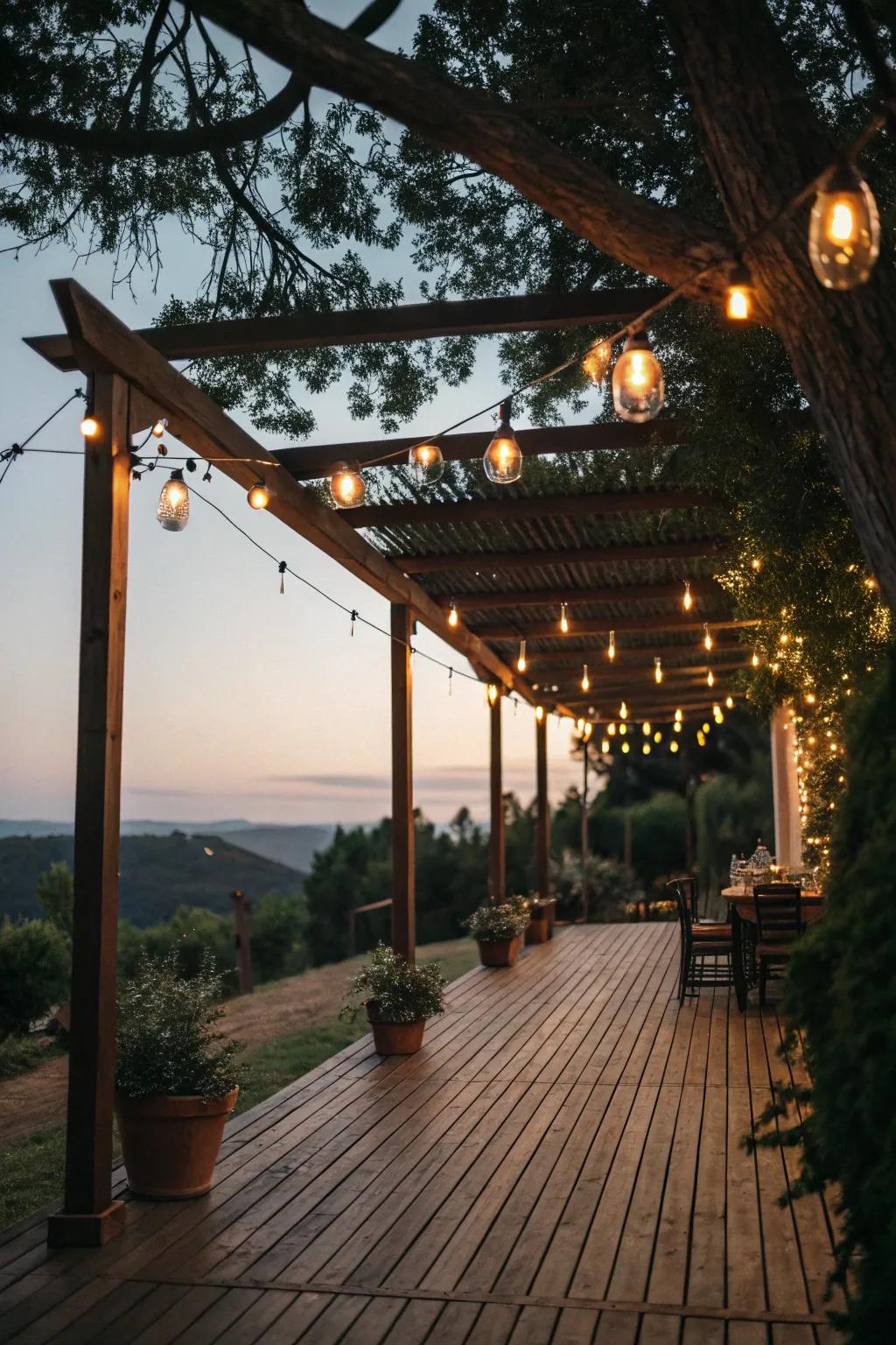 A pergola glowing with ambient lighting for enchanting nights.