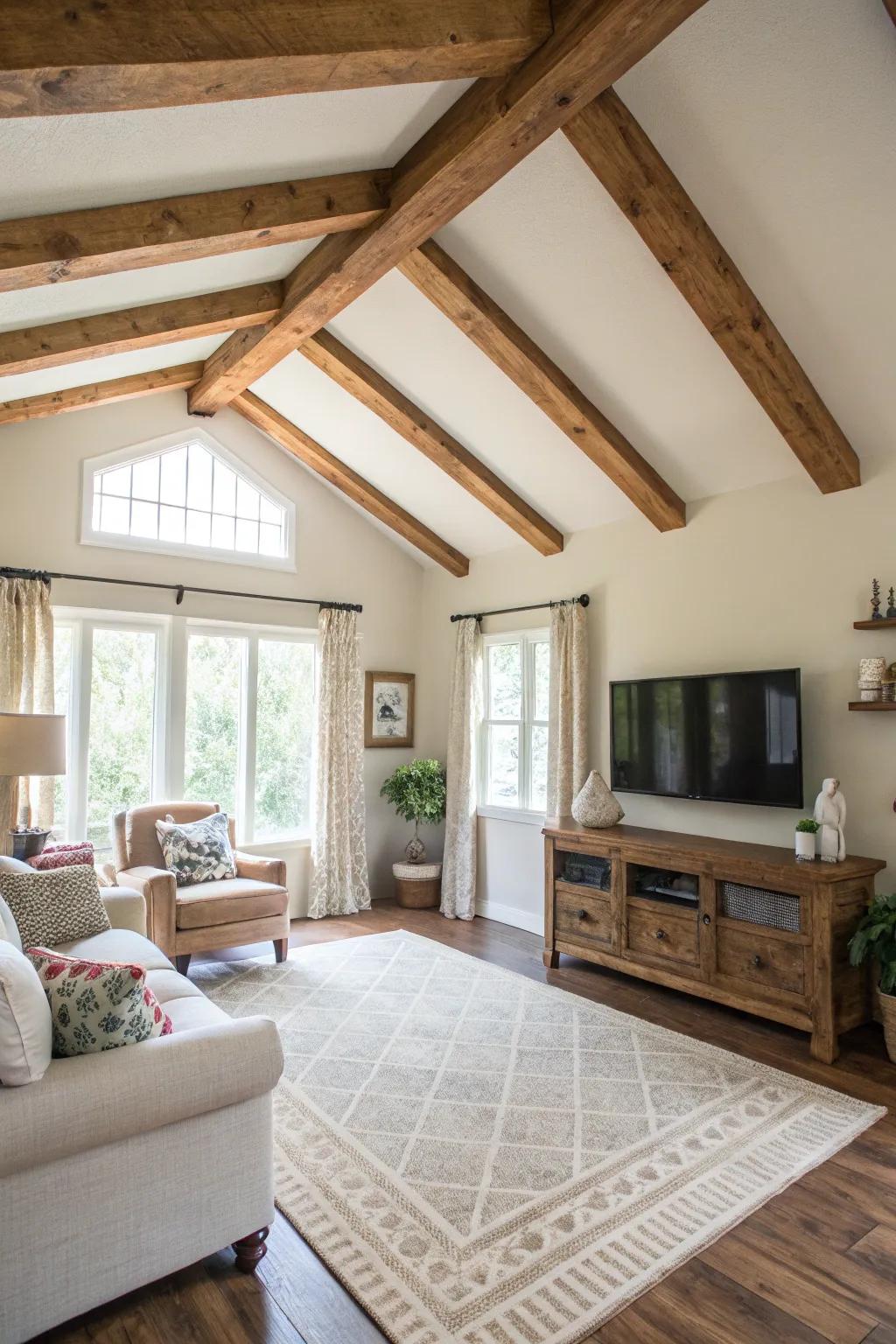 DIY faux beams present a true-to-life wooden sight on a budget.