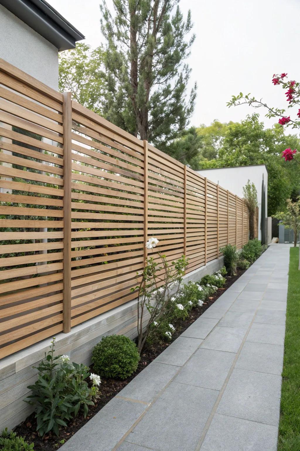 Even battens conceive a fashionable and up-to-date barrier blueprint.