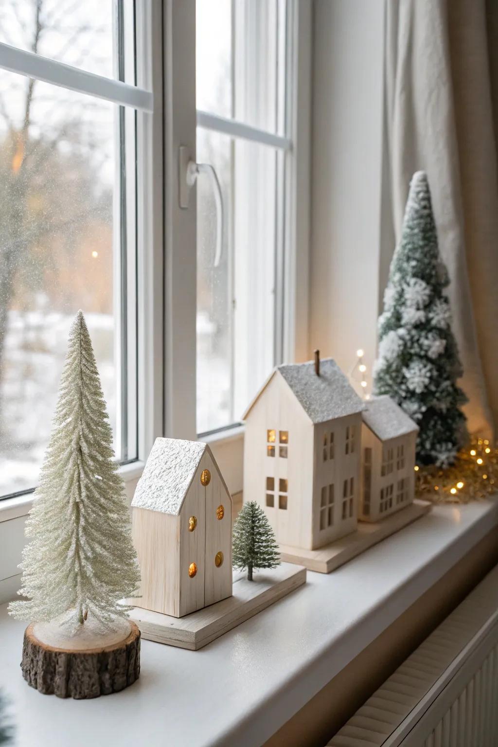Morph your ledge into a tranquil winter escape with a minimalistic miniature village – built with love and a splash of peaceful charm.