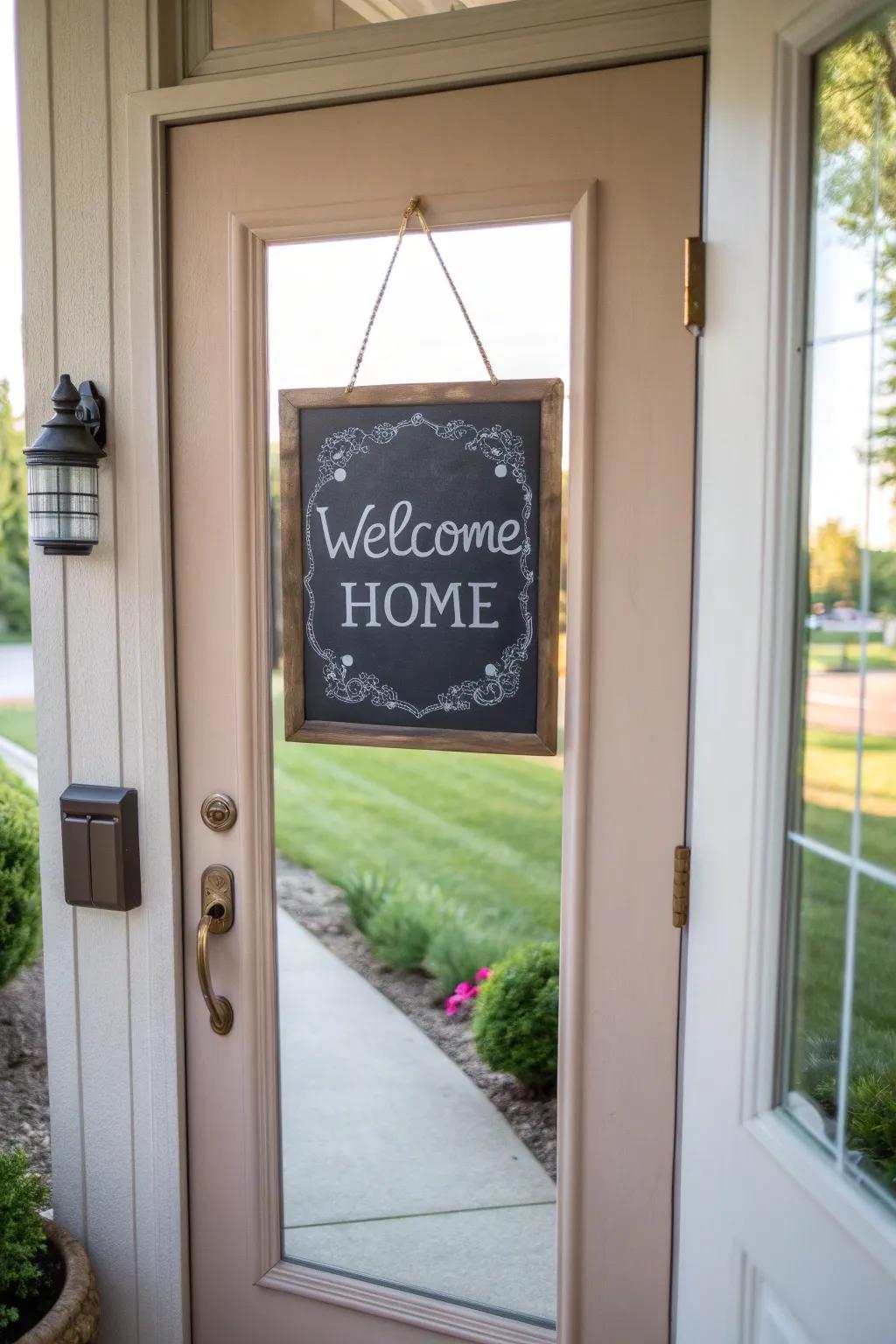 Homemade slateboard signs for a personal welcome.