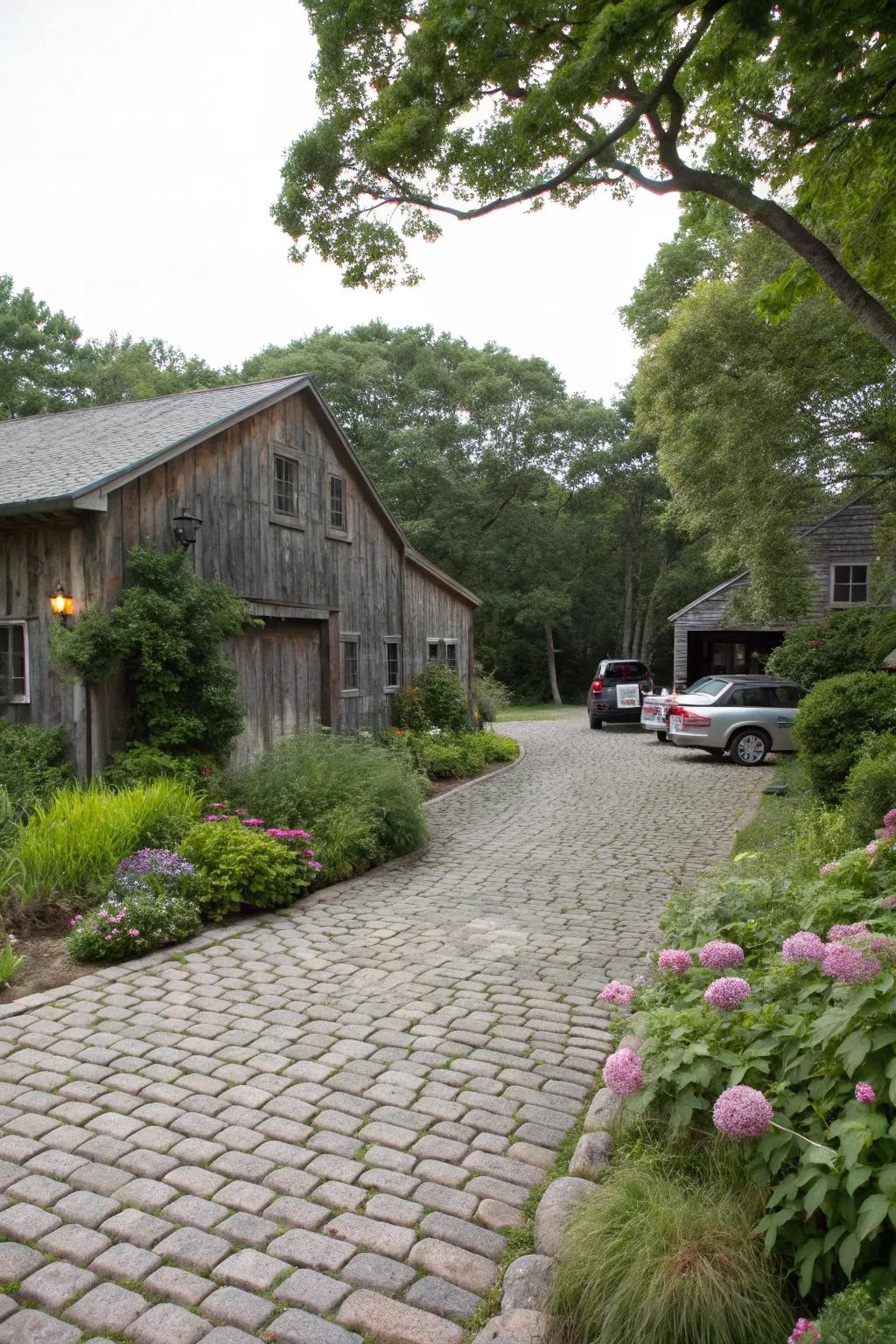 Cobblestones provide rustic elegance for a countryside ambiance.