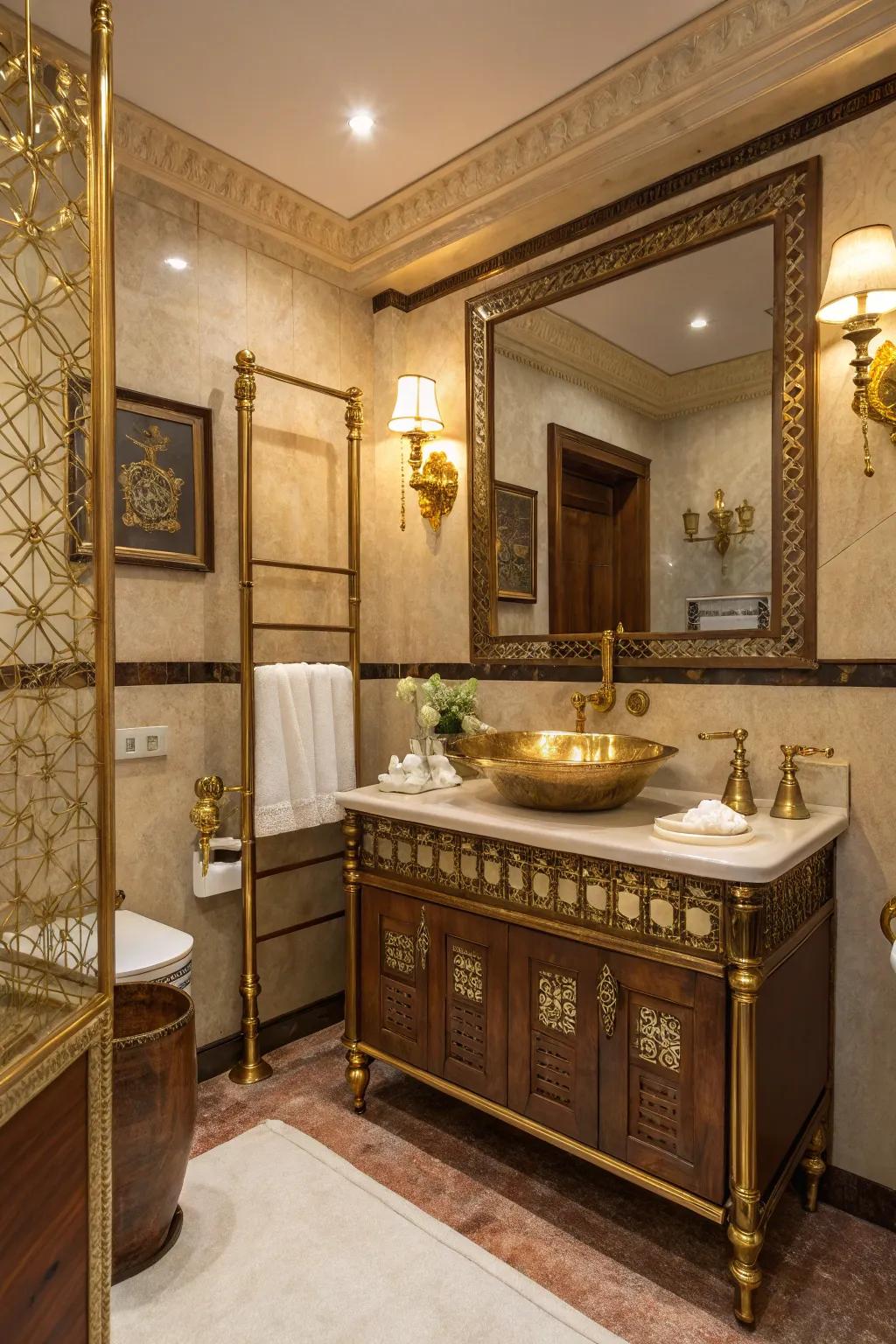 Metal details lend a modern edge to a classic bathroom design.