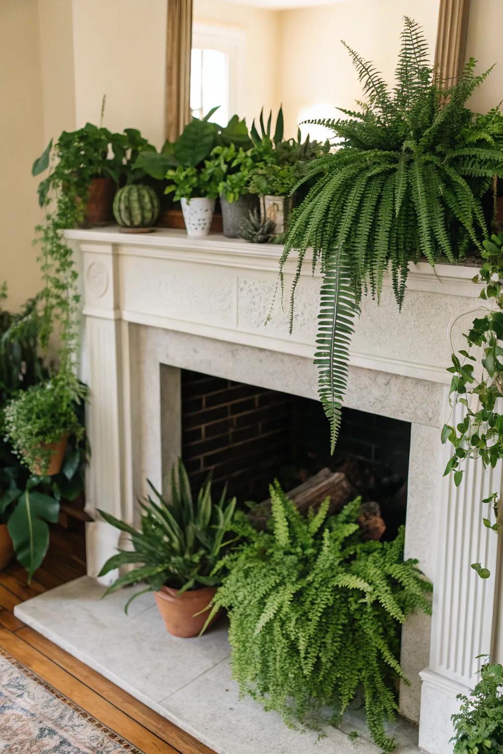 Bring nature inside through a fireplace filled up using vegetation.