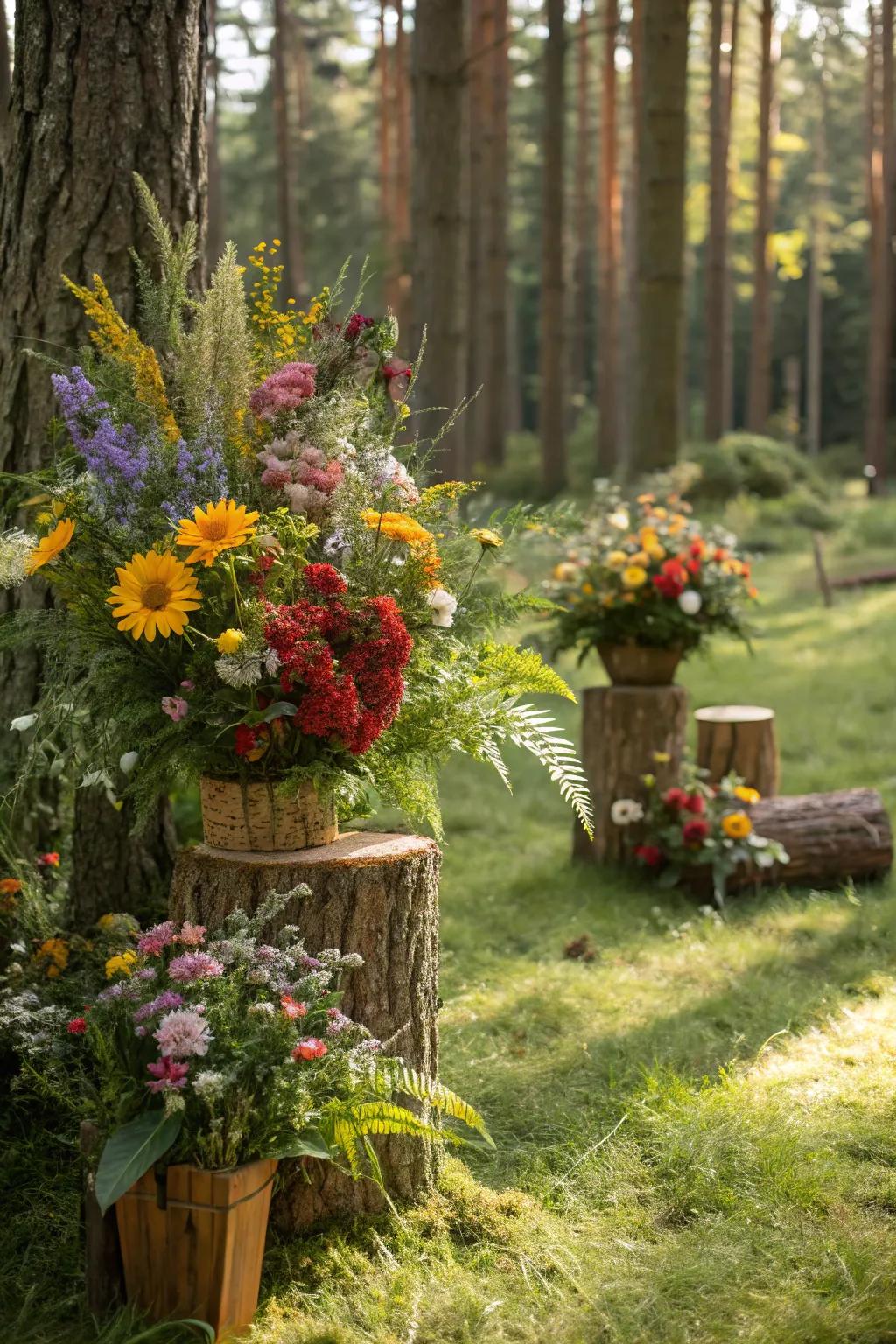 Bright wildflowers contribute bursts of magic to your enchanted forest party.