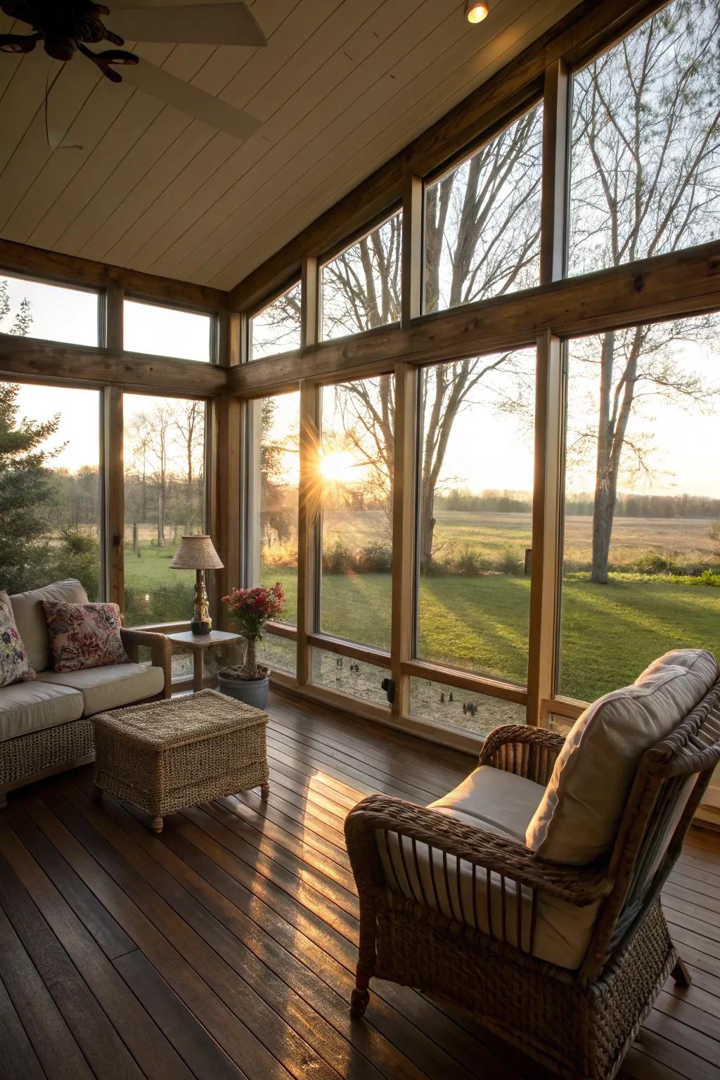 Bask in sunlight through wide-reaching windows.