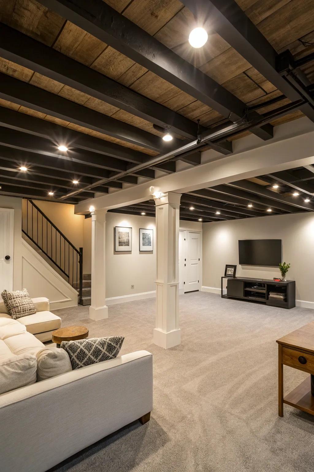 Elegant recessed lights enhance the modern design.