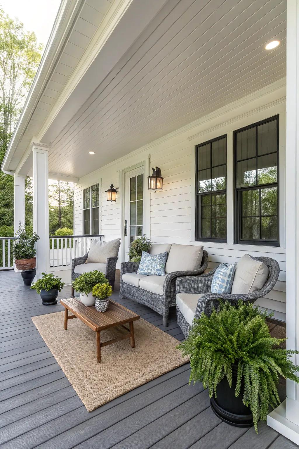 An inviting expanded porch ready for relaxation.