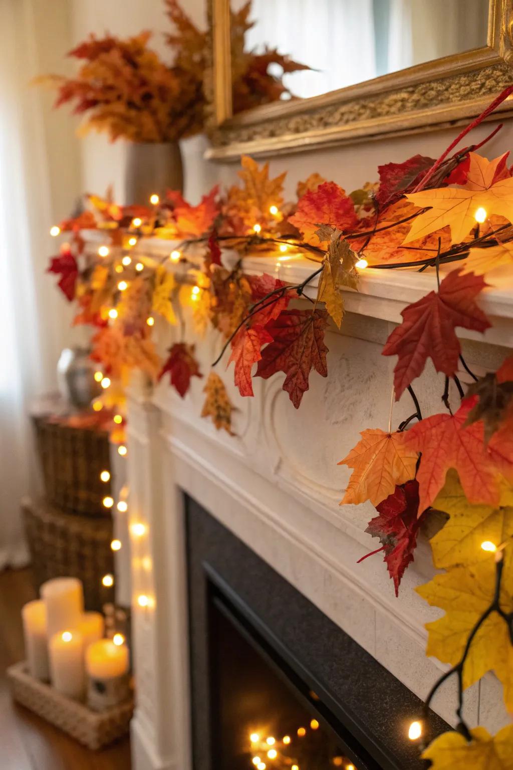 Foliage swags usher in the visual splendor of autumn's vegetation indoors.