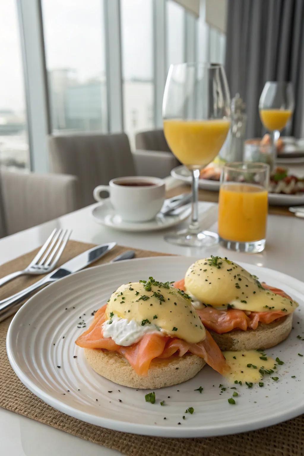 Smoked salmon introduces a touch of class to classic Benedict eggs.