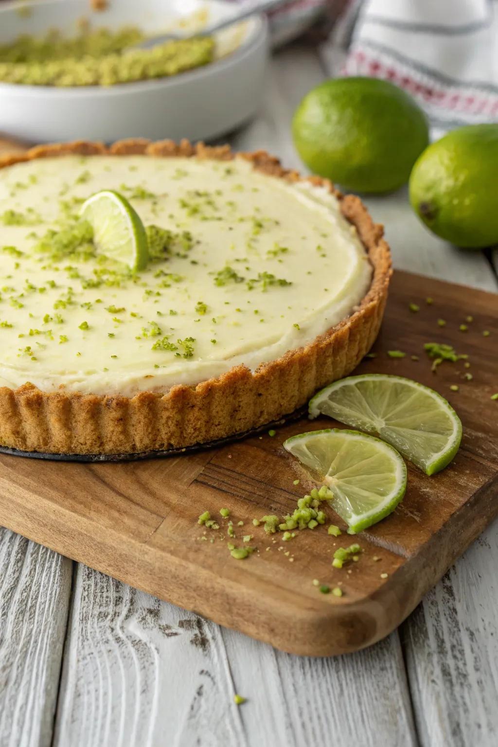 Lime zest endowing this pie with a lively and fragrant culmination.
