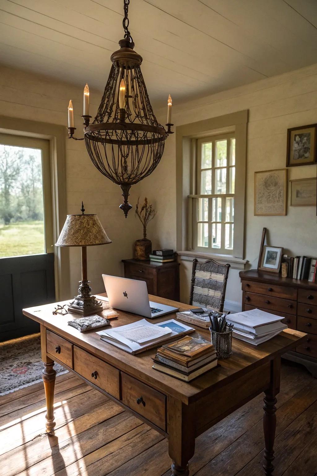 Country lighting creates a cozy atmosphere.