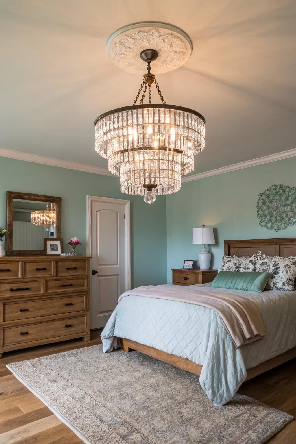 A glamorous pendant that serves as a striking point of focus.