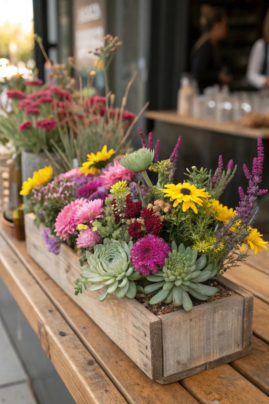 Combine both fresh and dried blooms for a standout presentation.