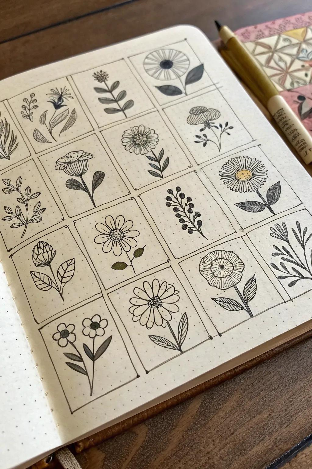 Herbal grids offer a diverse exploration of flower varieties.