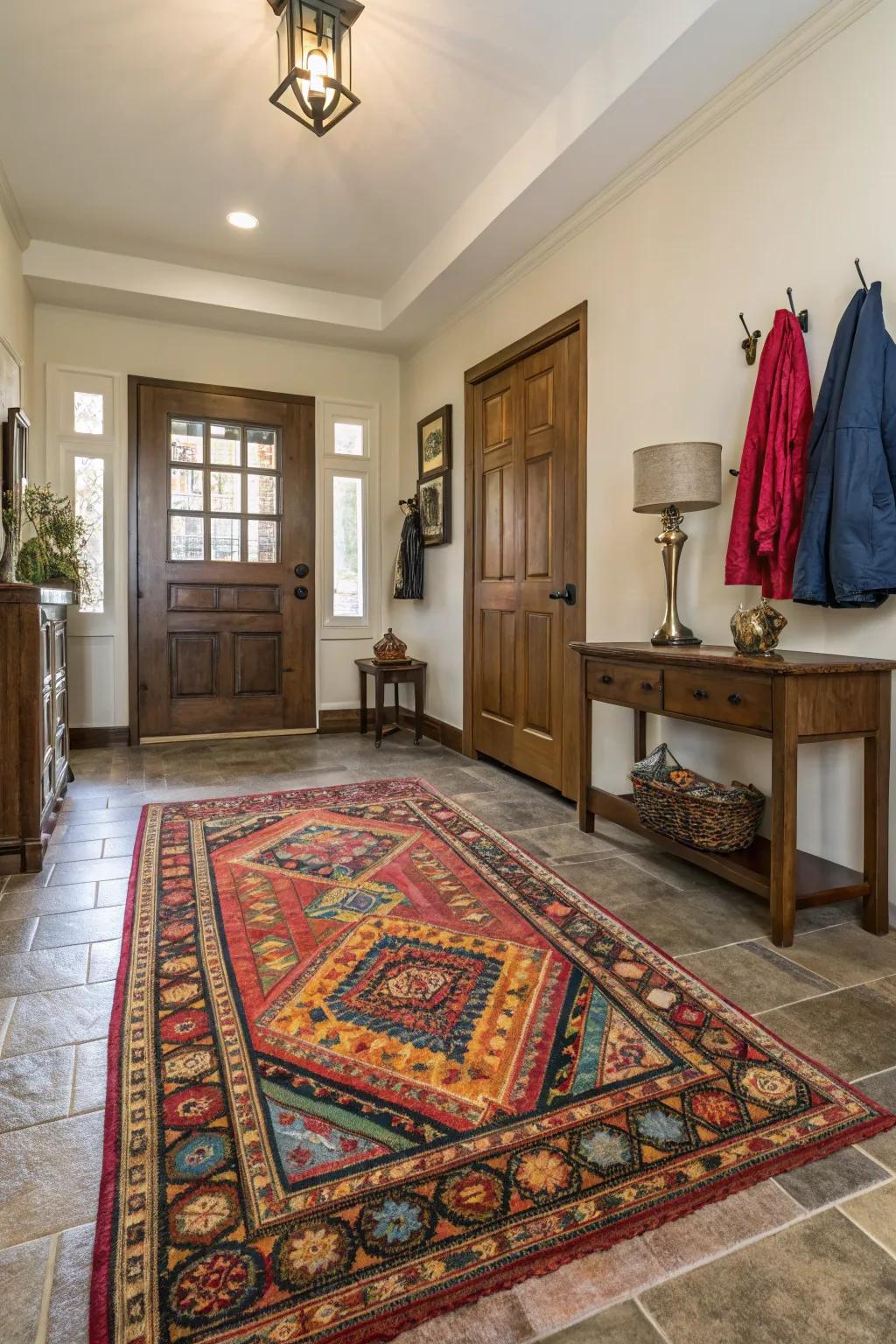 A thoughtfully chosen rug can serve as a focal point in an entryway, enhancing both comfort and design.