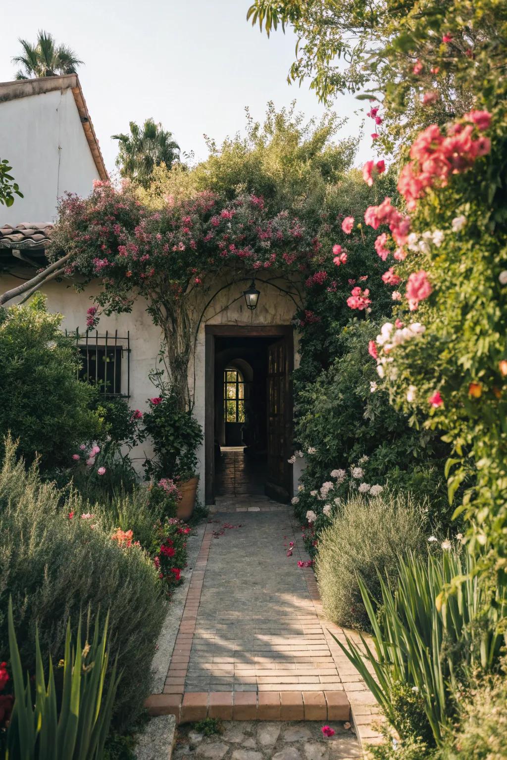 Flourishing greenery that enriches the inviting atmosphere of the entrance.
