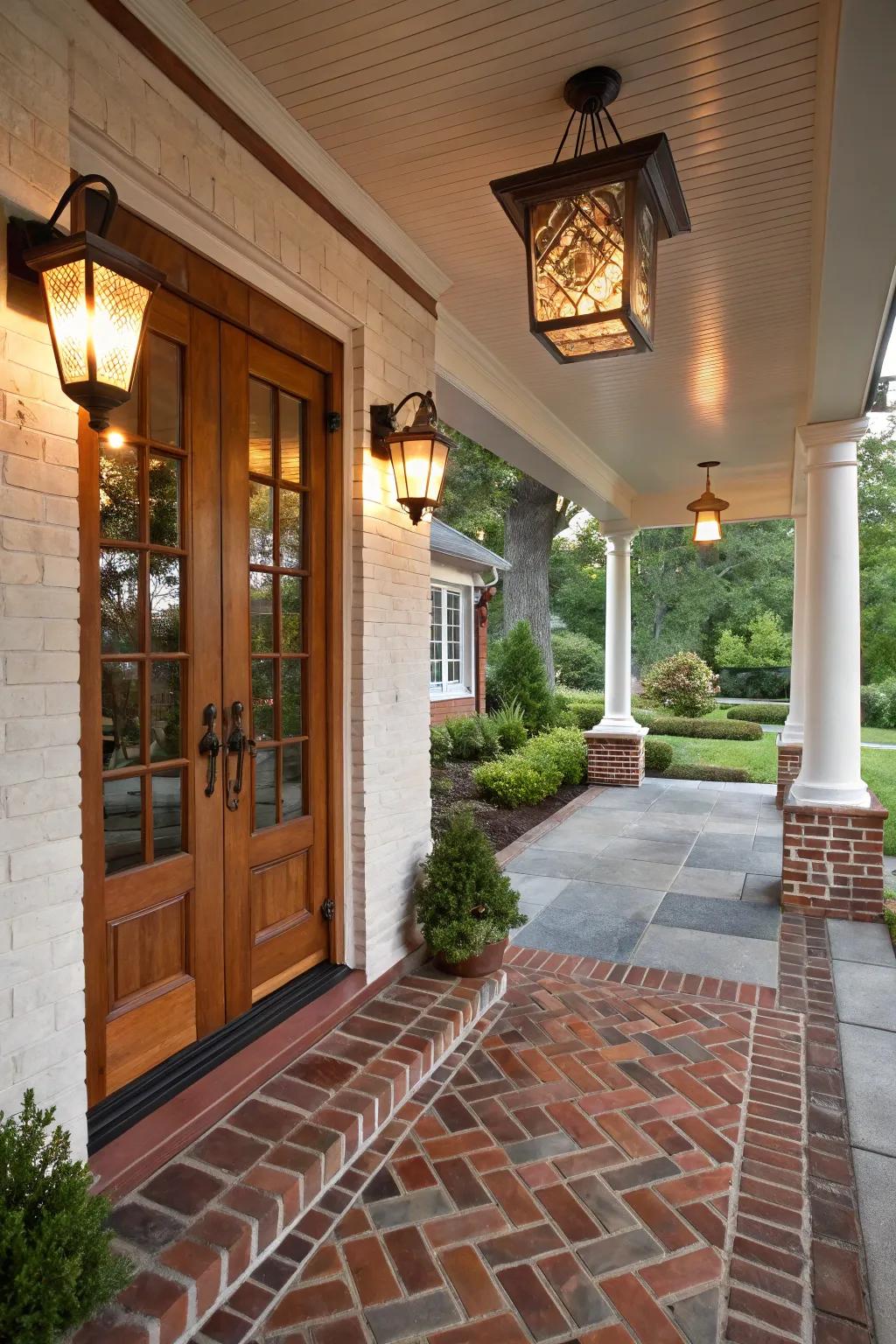 Blending materials like brick and tile crafts an eye-catching contrast.