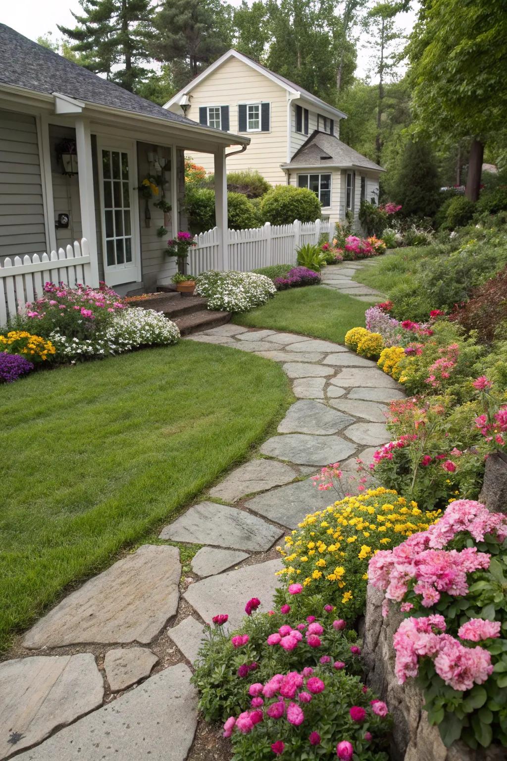 Accentuate your flower beds with sophisticated stone pathways.
