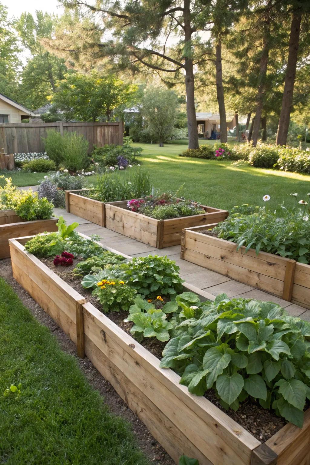 Timber borders introduce definition and a natural feel.