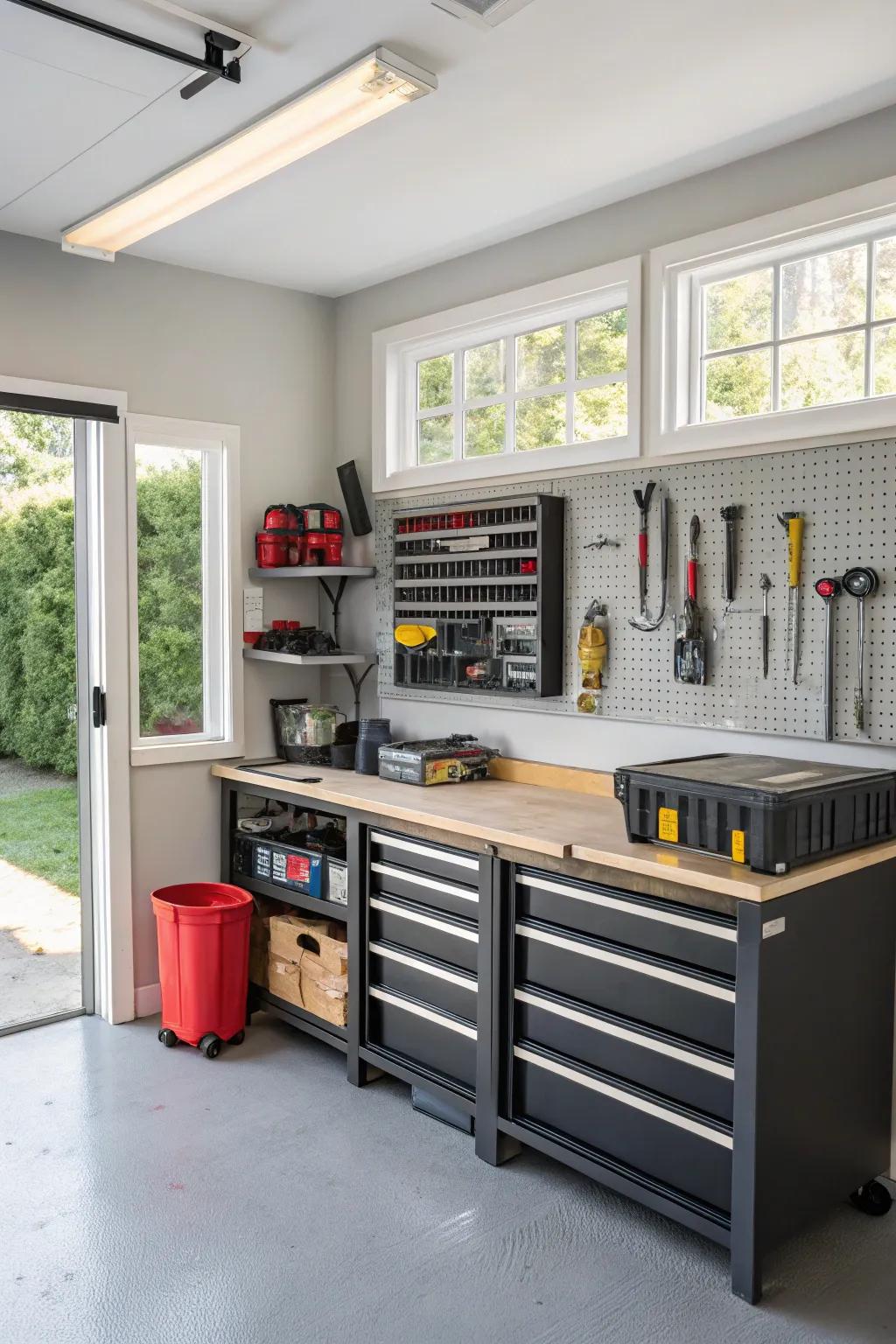 A workbench offers a space for your projects.