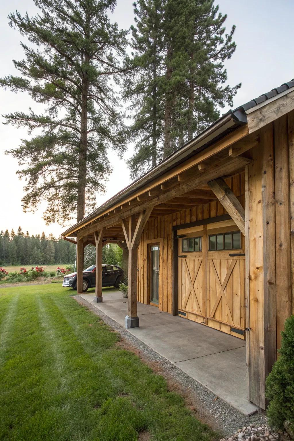 A down-to-earth timber overhang enhances the charm and usability of a garage.